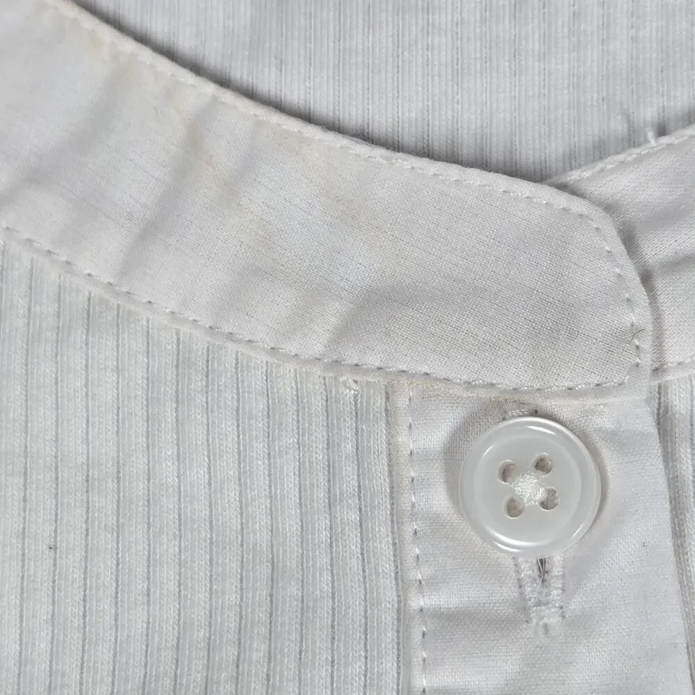 J. Crew Vintage rib puff-sleeve henley top L White BQ896‎